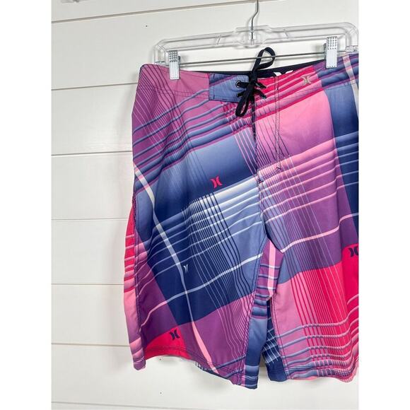 Hurley Men's Phantom Board Shorts Plaid Pink Purple Size 34, EUC - Picture 2 of 10